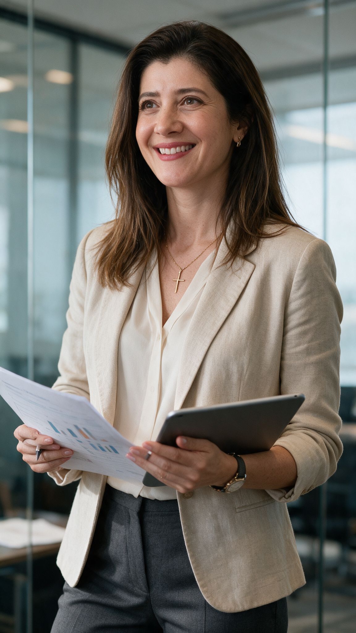 Marcia de pé com um tablet